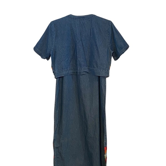 Vintage 90s Country Casuals Embroidered Love Dove Ribbon Denim /jean Maxi Dress - Picture 11 of 12